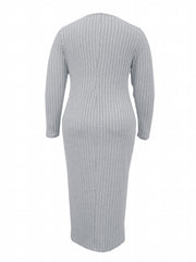 Women's Ribbed Button Up Long Sleeve V Neck Maxi Dress