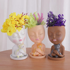 Cat Girl Resin Vase for Home Decor