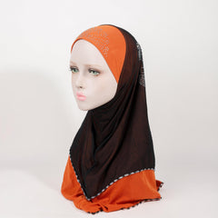Rhinestone Decor Hijab Double Layer Turban Elastic Neck Cover Head Scarf