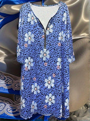 Plus Floral & Leopard Print Zipper Long Sleeve Dress