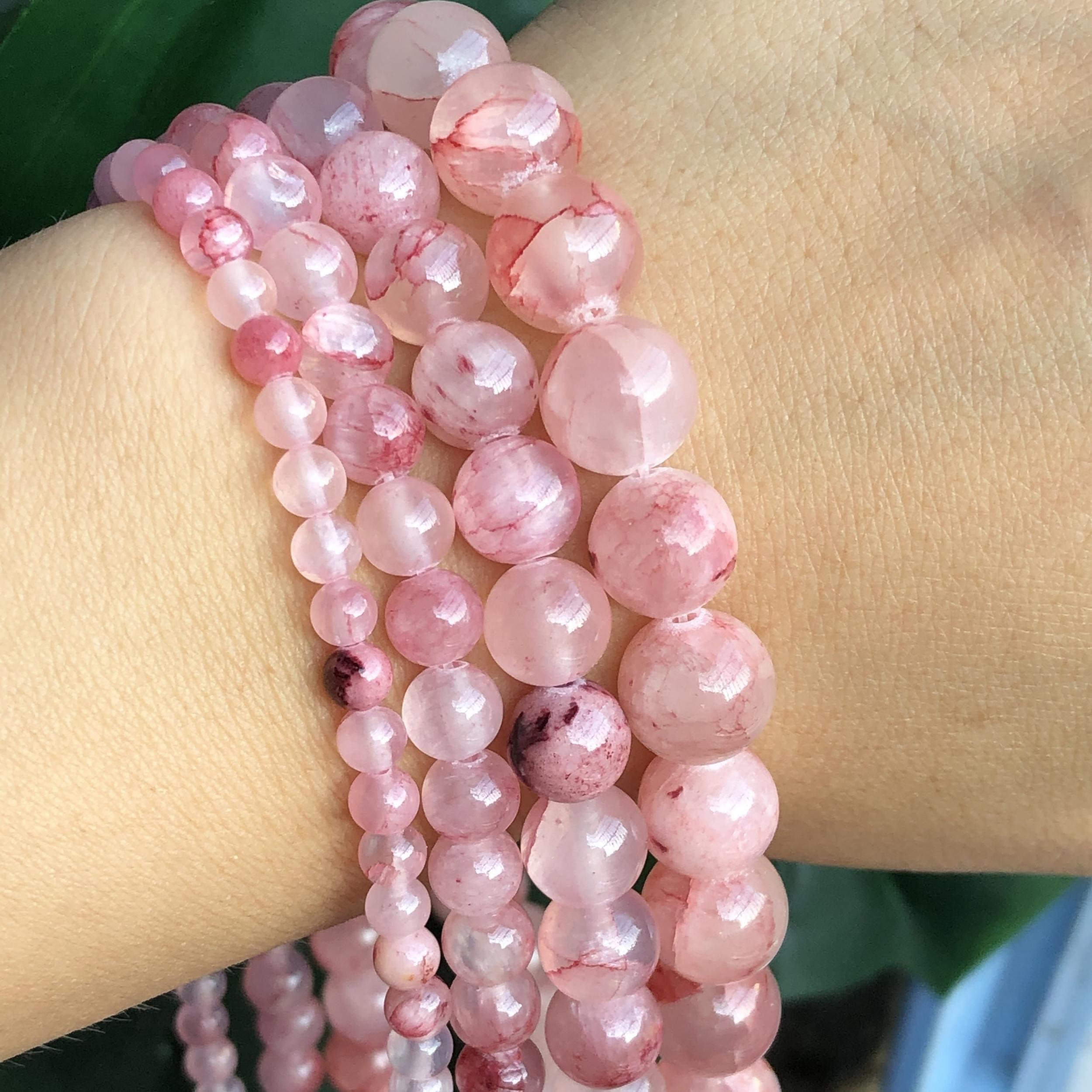 Cherry Veins Chalcedony Jades Beads Round Loose Spacer Beads 4-10mm