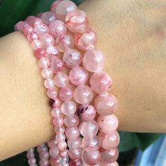 Cherry Veins Chalcedony Jades Beads Round Loose Spacer Beads 4-10mm