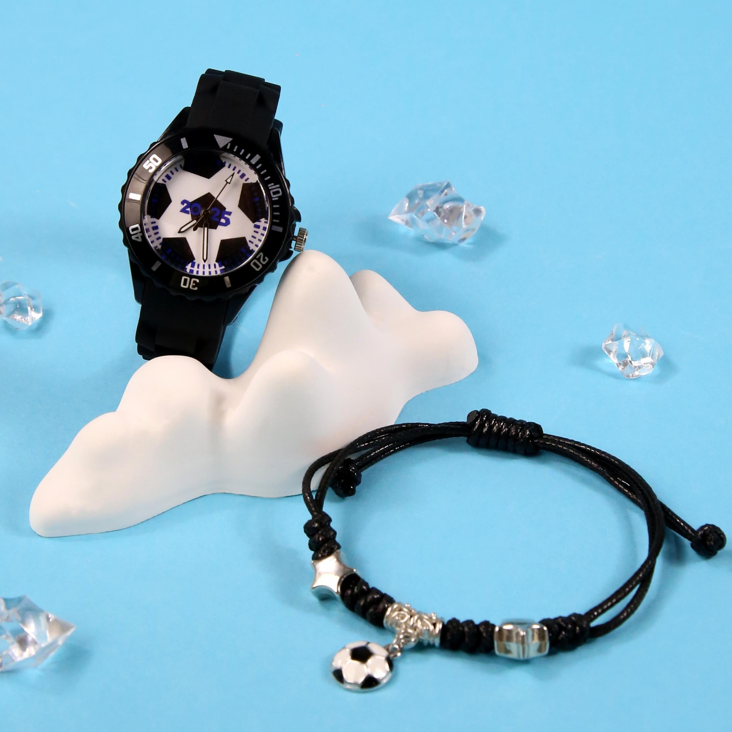 2pcs Football Fan's Quartz Watch Set - Sporty Design with Soft Strap