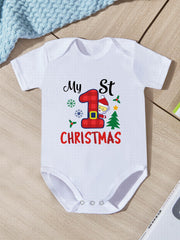 Cartoon Letter Print Short Sleeve Romper for Newborn Baby