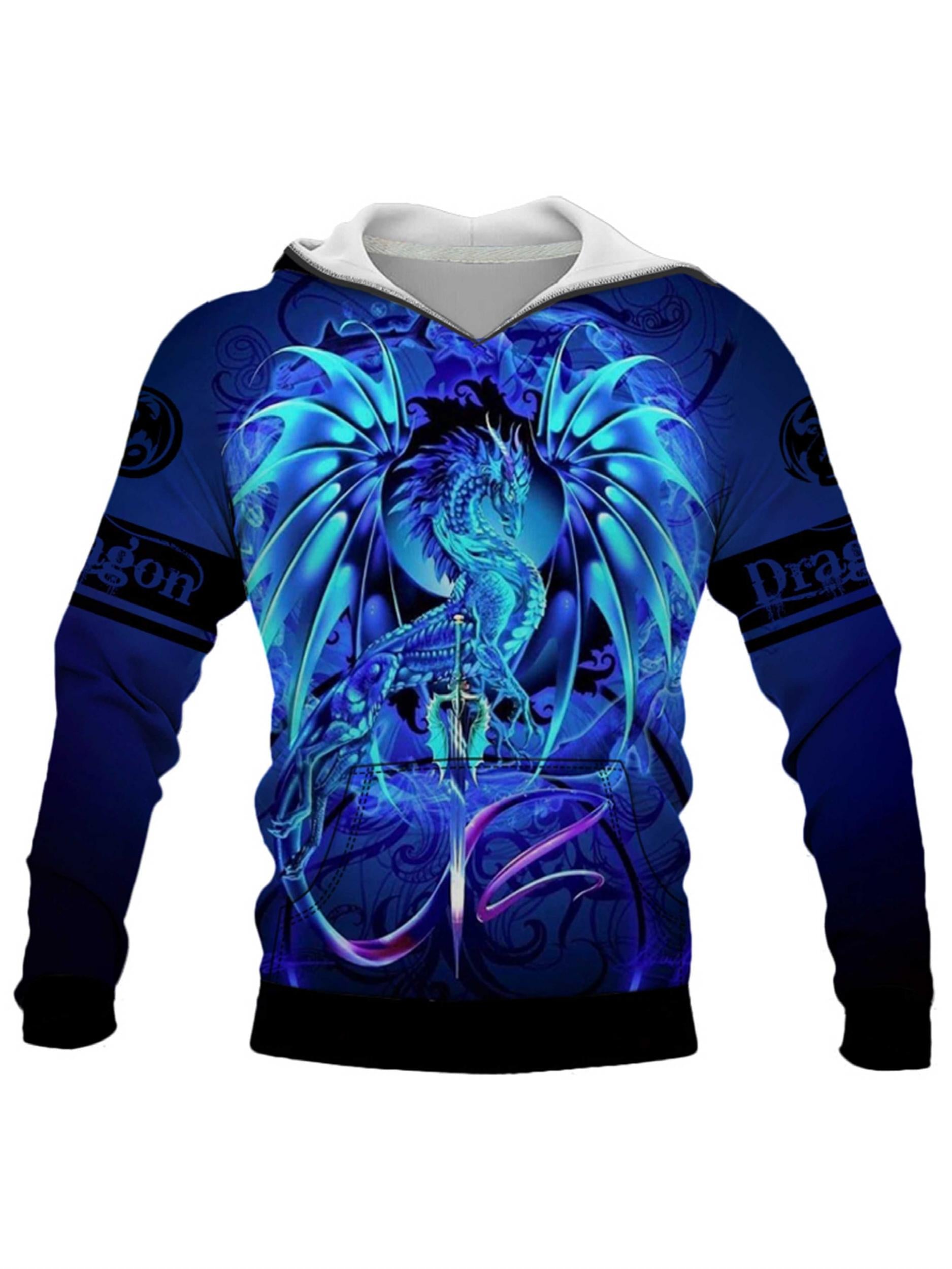 Dragon 3D Print Hoodie for Men Graphic Hooded Pullover