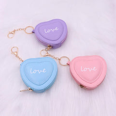 Heart Shape Letter Coin Purse Mini PU Leather Keychain