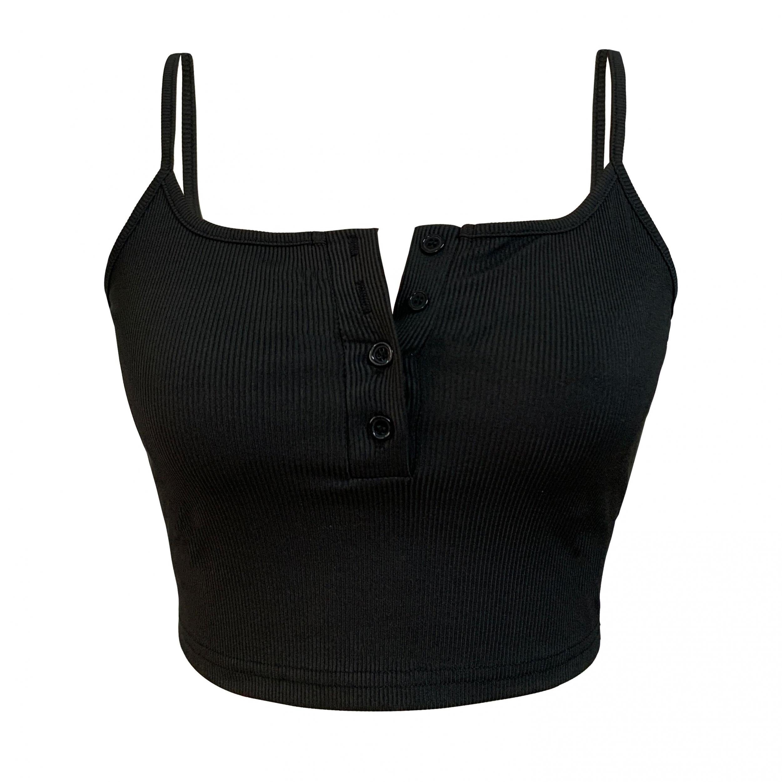 Button Front Crop Cami Top Sexy Slim Sleeveless Top Women's Clothing