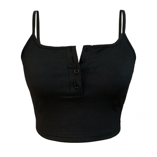 Button Front Crop Cami Top Sexy Slim Sleeveless Top Women's Clothing