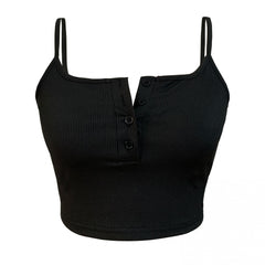Button Front Crop Cami Top Sexy Slim Sleeveless Top Women's Clothing