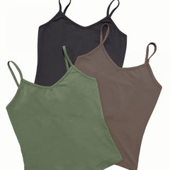 Solid Cami Top 3 Pack Sexy V Neck Summer Sleeveless Cami Top Women's Clothing