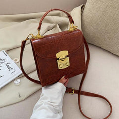 Female Stone Pattern Tote Bag Lock Shoulder Messenger Bag