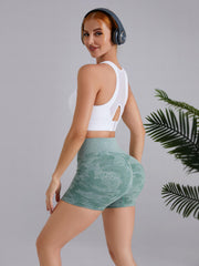 Plus Size Camo Print High Rise Yoga Shorts