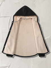 Men's Warm Fleece Hooded Jacket - Casual Medium Stretch Coat