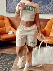 Casual Two Piece Set Crew Neck Tee & Shorts Outfit