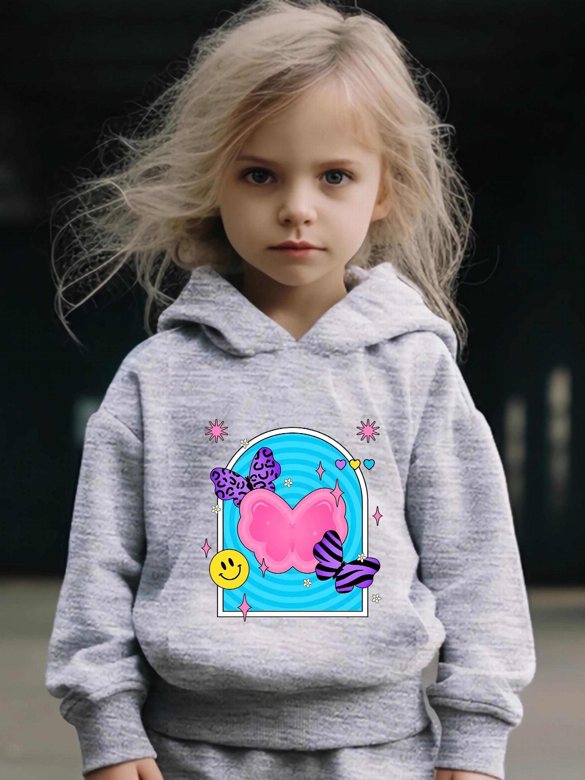 Butterfly Happy Face Long Sleeve Hooded Sweatshirt Girls