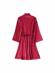 Solid Long Sleeve V Neck Robe With Belt Women's Sleepwear