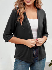 Solid 3/4 Sleeve Knit Cardigan Open Front Daily Sweater