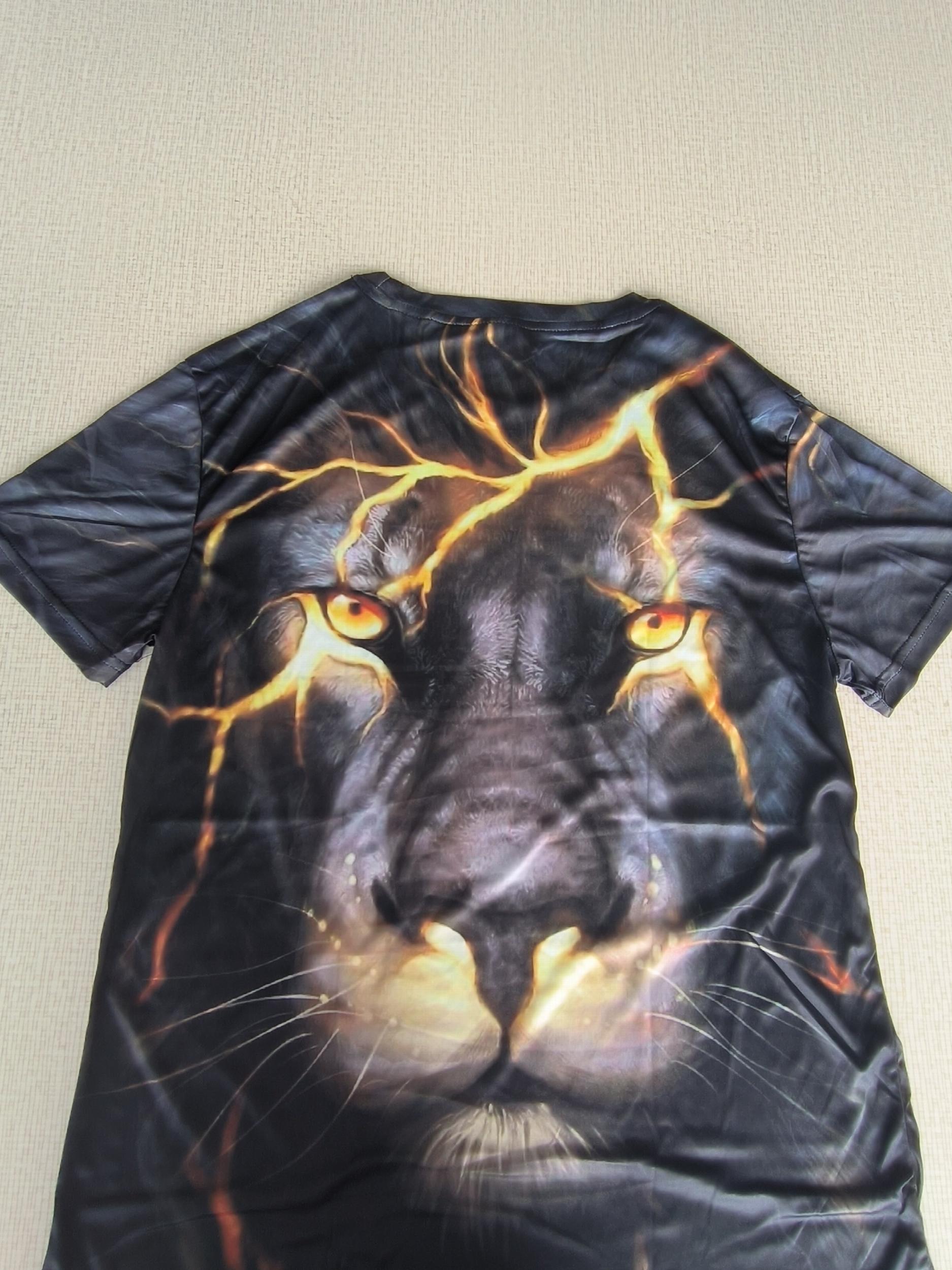 Men's 3D Lion Print T-shirt Crew Neck Tee