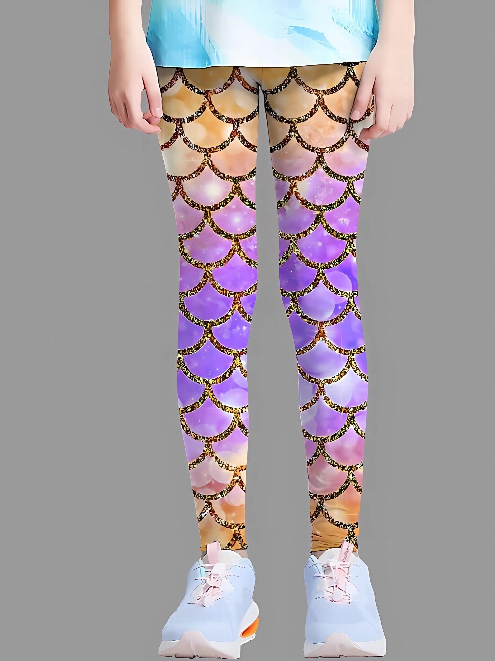 Girls Fish Scale Leggings Gradient Activewear for Sports Running Jogging Gift