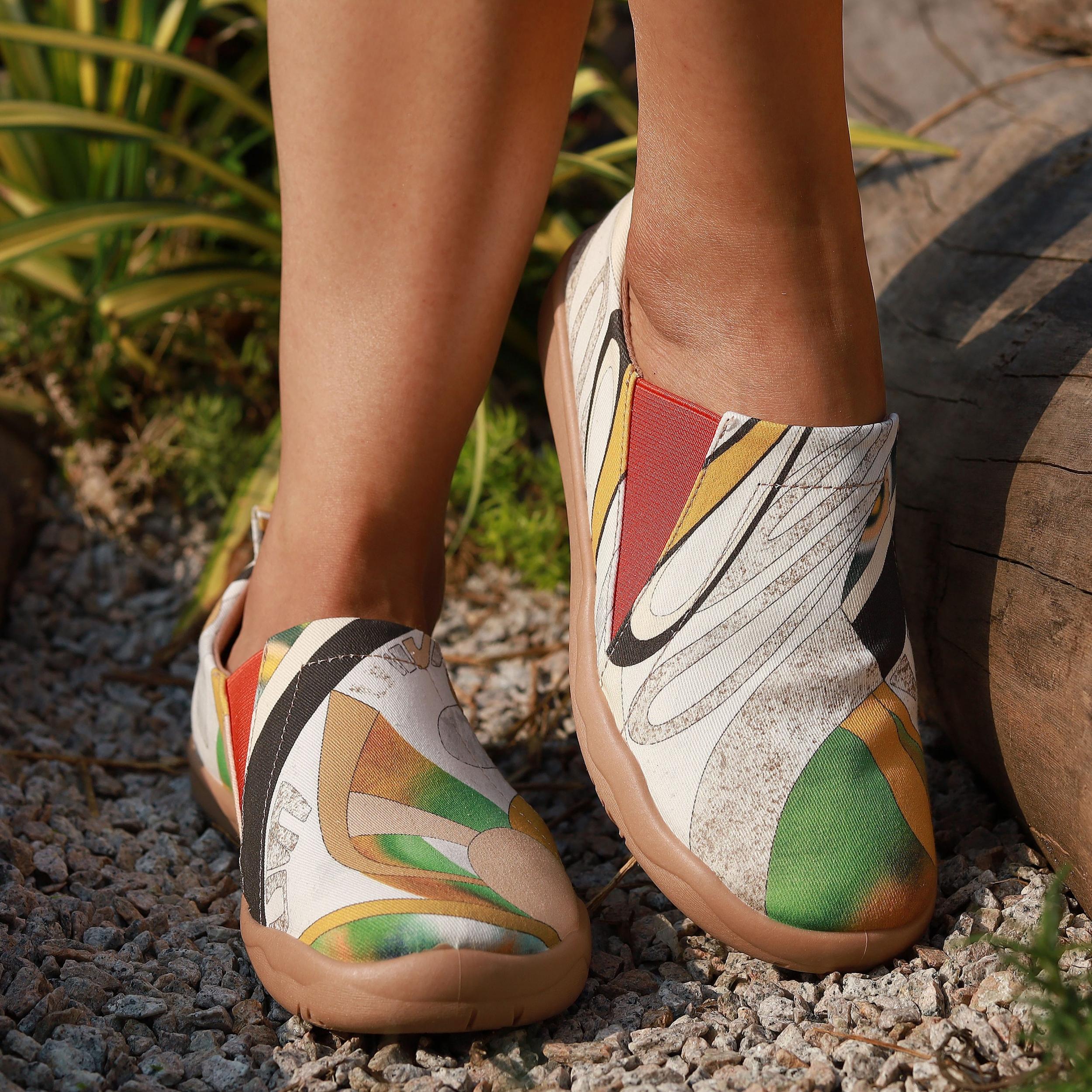 Women's Geometric Printed Slip-On Canvas Shoes, Casual Flat Shoes