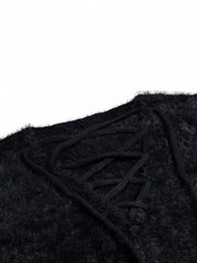 Solid Eyelash Bat Sleeve Lace Up Jumper