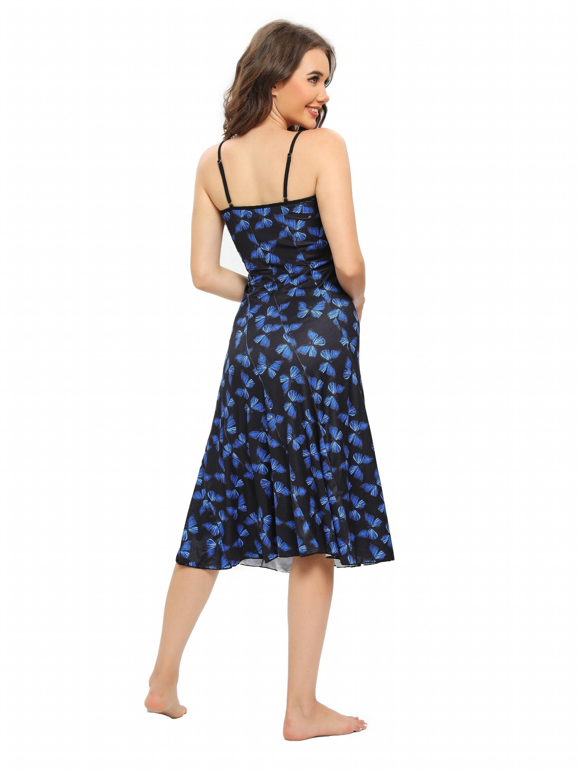 Butterfly Print Nightdress Casual Crew Neck Spaghetti Strap Sleep Dress