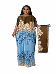 Colorblock Leopard & Floral Print Maxi Kaftan Dress