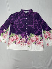 Colorblock Floral Button Up Blouse