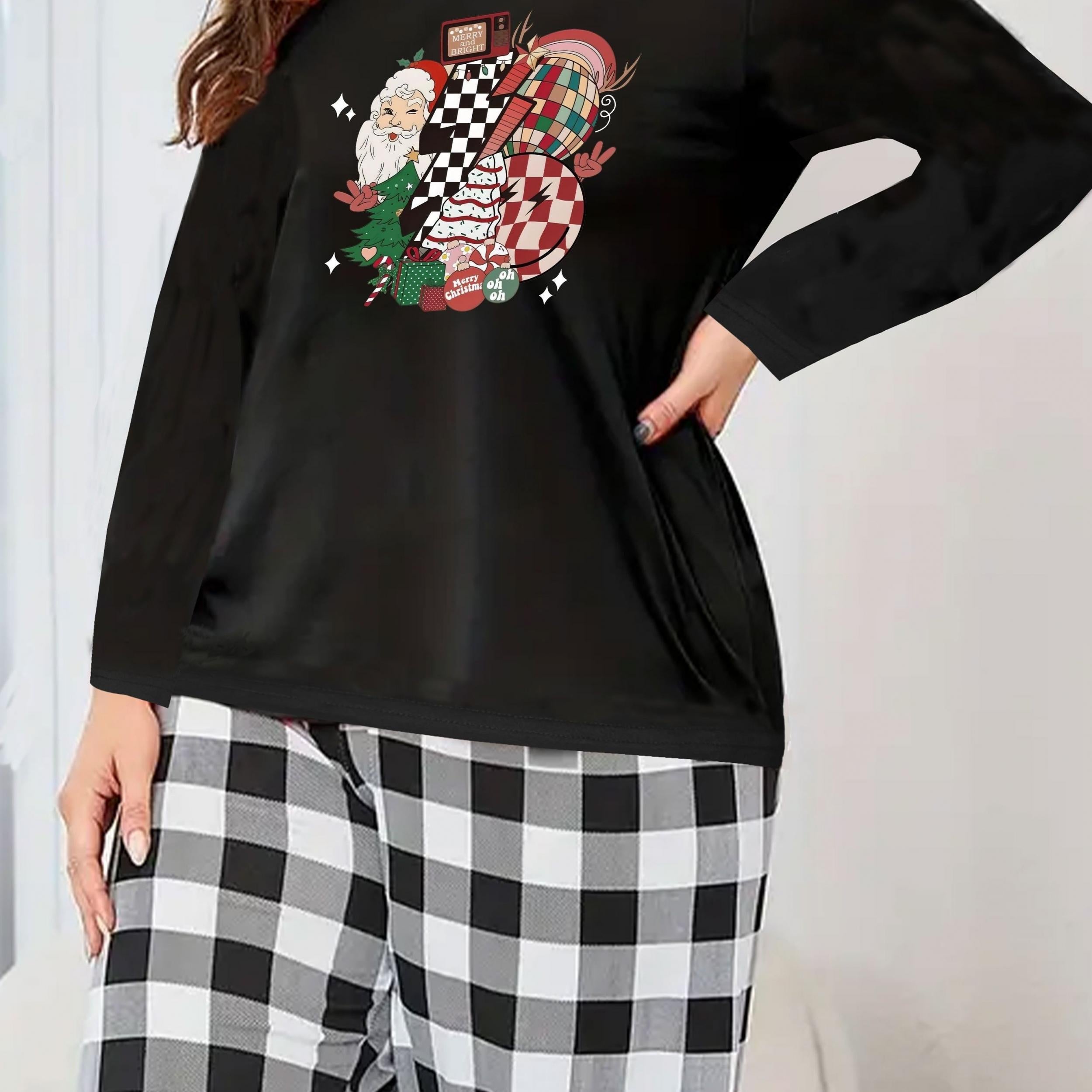 Santa Claus Tee & Plaid Pants Pajamas Set