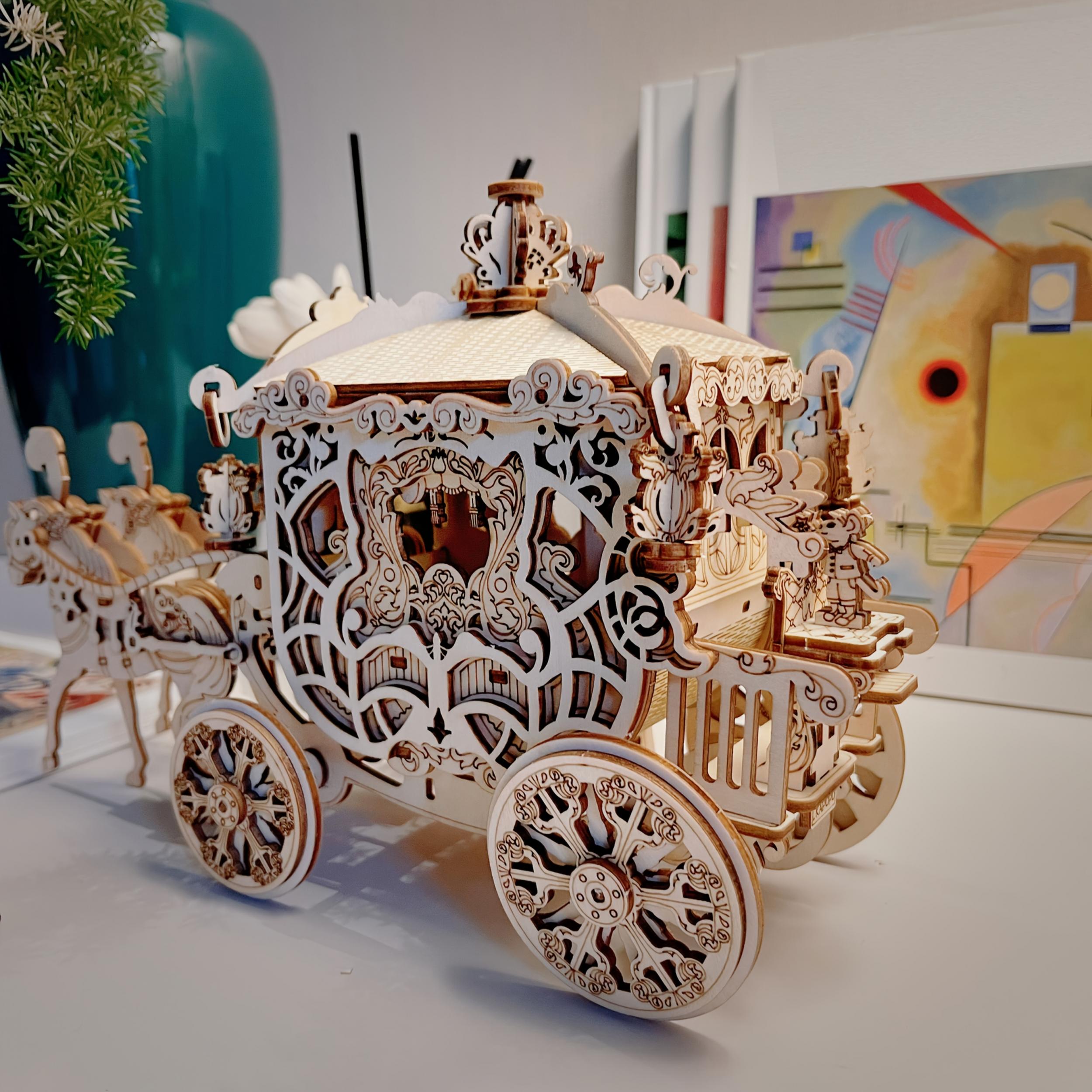 3D Pumpkin Cart Wooden Puzzle DIY Model Toy Gift Giving