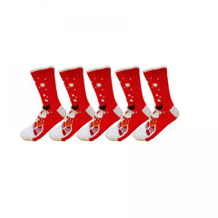 5 Pairs Christmas Pattern Socks Comfy & Fuzzy Mid Tube Socks Women's Stockings