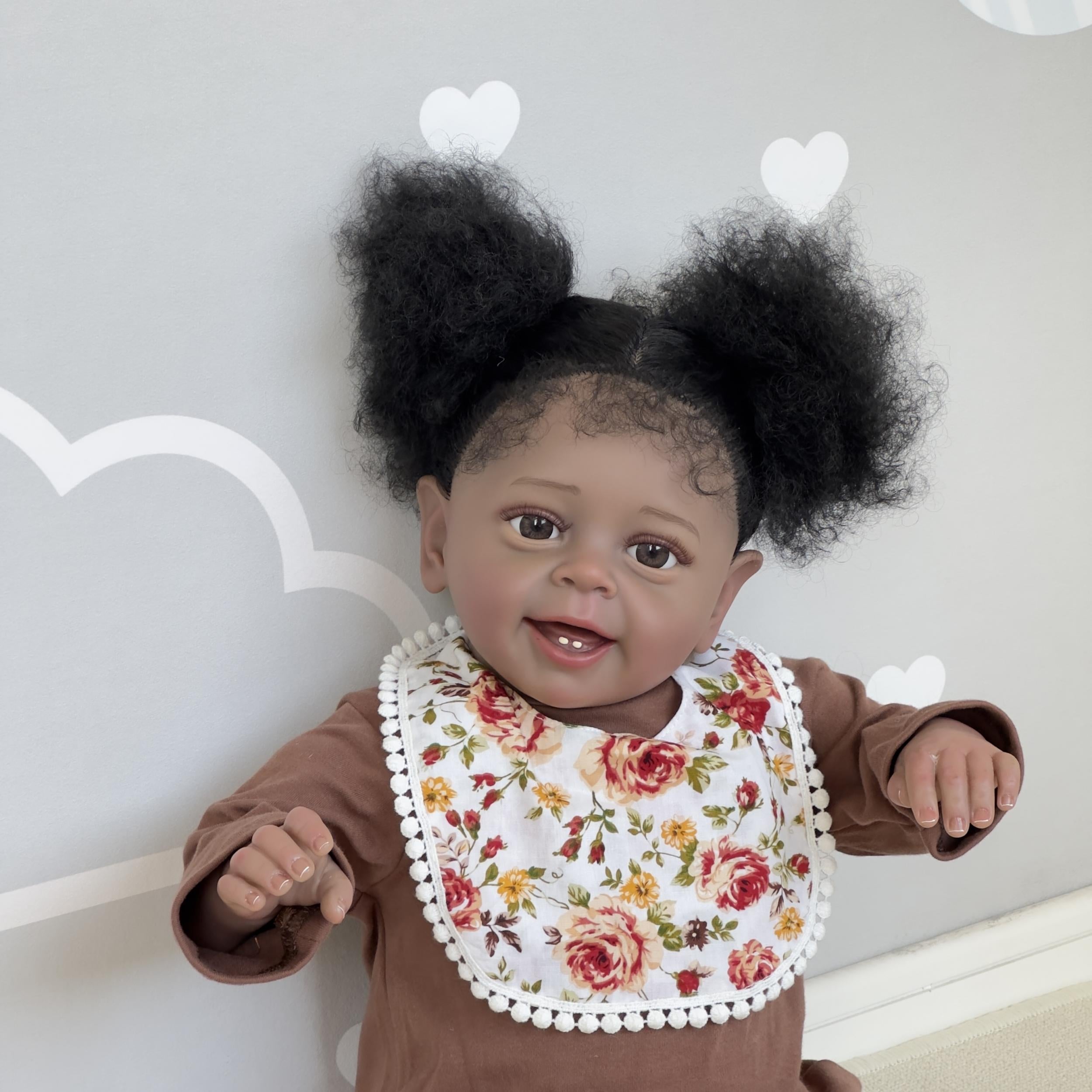 24' Reborn Toddler Yannik Dark Brown Skin Girl Doll