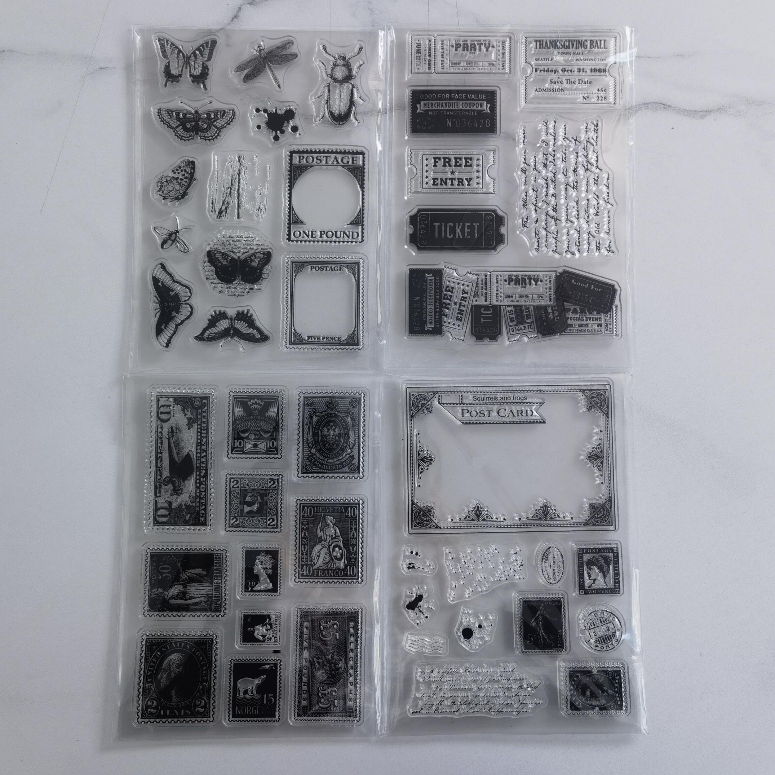 4pcs Silicone Transparent Stamps Vintage for Card Making & DIY Projects
