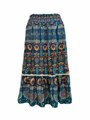 Boho Paisley Floral Print Maxi Skirt