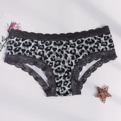 Leopard Print Low Waist Lace Trim Underwear