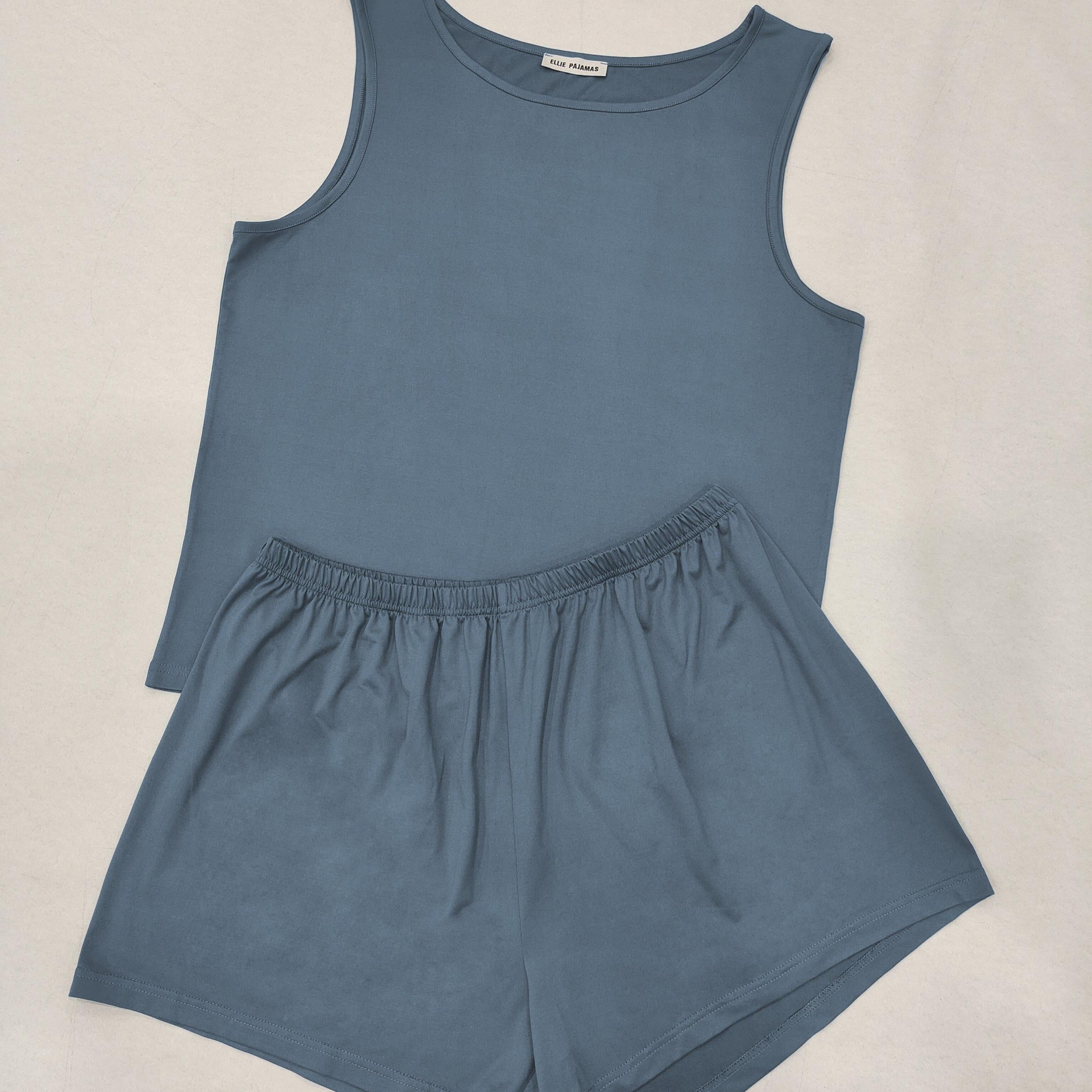 Loungewear Set Solid Round Neck Tank Top & Shorts Pajama Two Piece Set