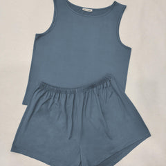 Loungewear Set Solid Round Neck Tank Top & Shorts Pajama Two Piece Set