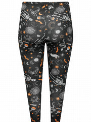 Skull & Bat Print High Rise Sports Leggings for Plus Size Women