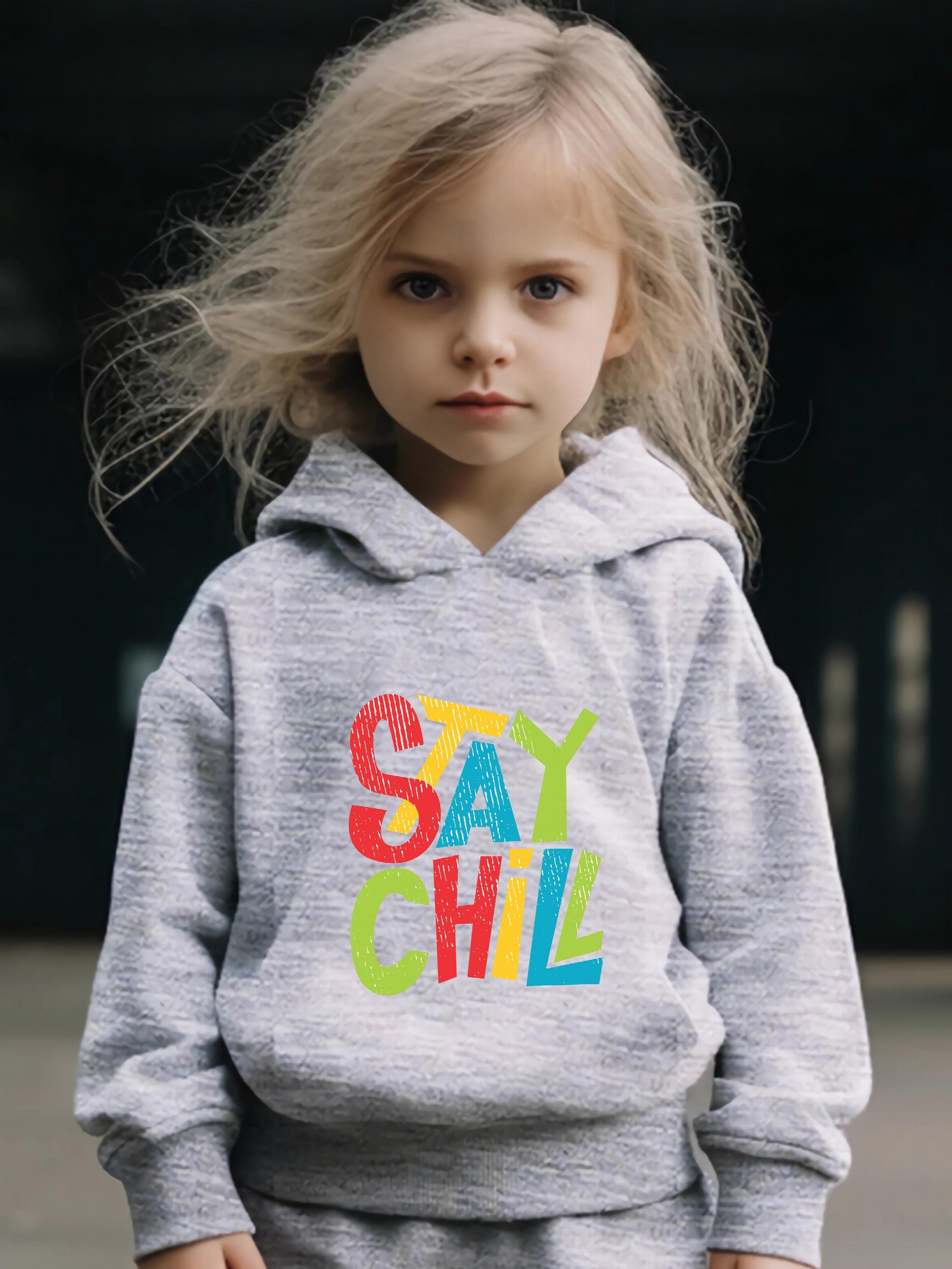 2pcs Stay Chill Print Outfits Girls Hoodies Jogger Pants Set