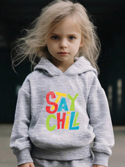2pcs Stay Chill Print Outfits Girls Hoodies Jogger Pants Set