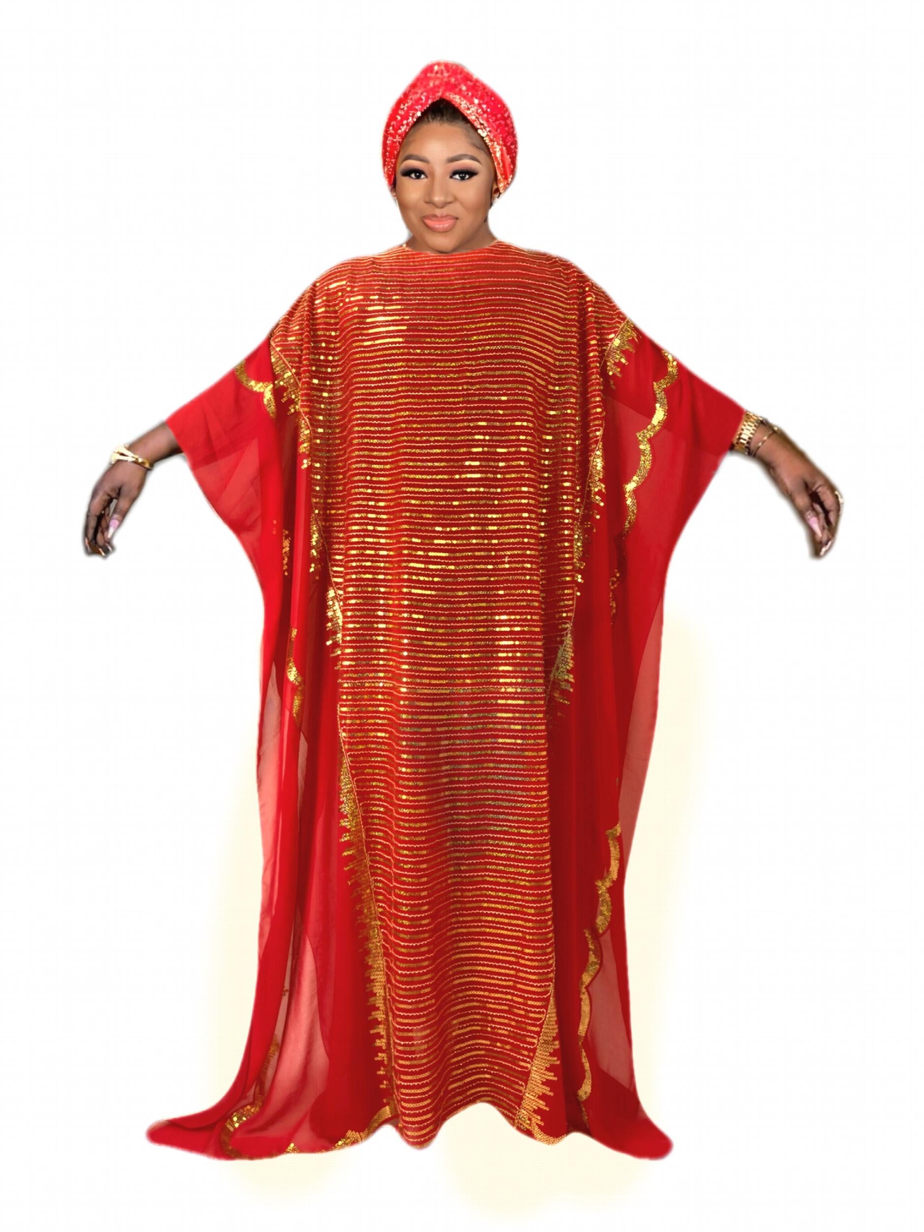 Sequined Bat Sleeve Plus Size Kaftan Dress