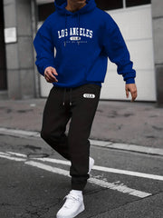 LA Men's 2Pcs Casual Crew Neck T Shirt Hooded Sweatshirt & Sweatpants Set