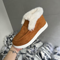 Women's Plush Winter Snow Boots Slip on Flat Shoes
