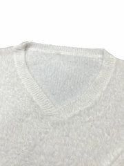 Solid Eyelash V-Neck Sweater Long Sleeve Jumper