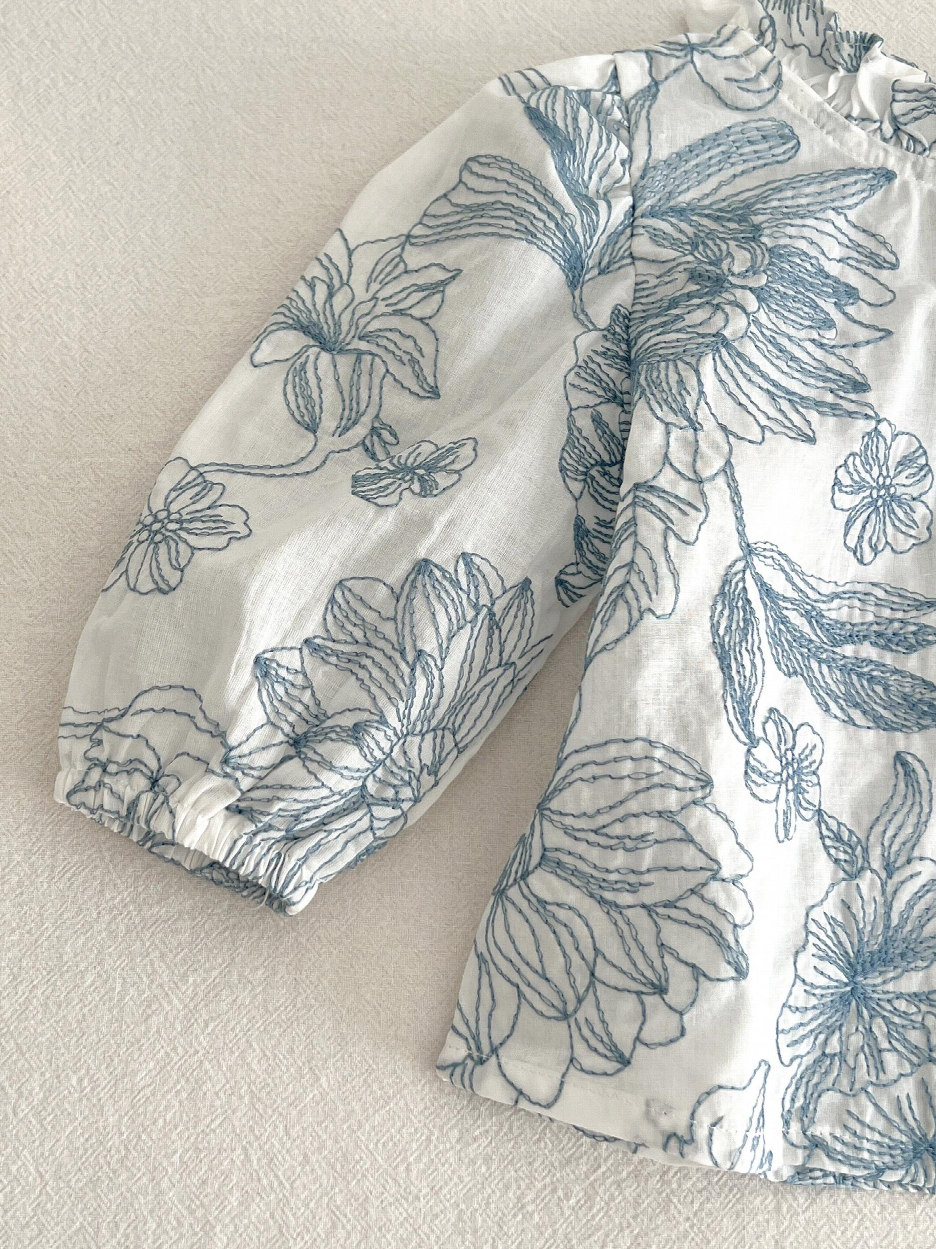 Girls Flowers Print Blouse Baggy Fit Ruffle Neck Shirts Kids Summer Clothes