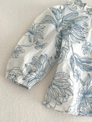 Girls Flowers Print Blouse Baggy Fit Ruffle Neck Shirts Kids Summer Clothes