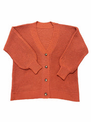 Solid Button Up Lantern Sleeve V Neck Cardigan