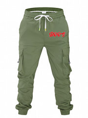Retro Boos Letter Print Cargo Pants Men's Casual Loose Fit