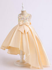 Girls High Low Ball Gown Dress Gradient Hearts Bow Waist Sleeveless