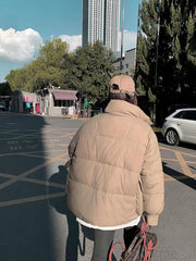 Women's Solid Puffer Jacket Warm Winter Thickened Outdoor Sports Coat
